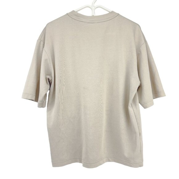 UNIQLO AIRism Beige Cotton Oversized Striped Crew Neck Half-sleeve T-shirt sz M - Picture 3 of 5